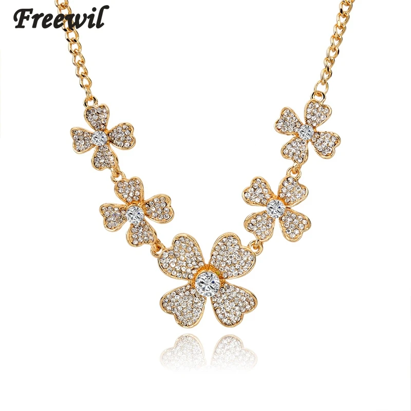 

Low Crystal Flower Necklace Women Gold Chain Choker Necklaces & Pendants Colar Sne150834