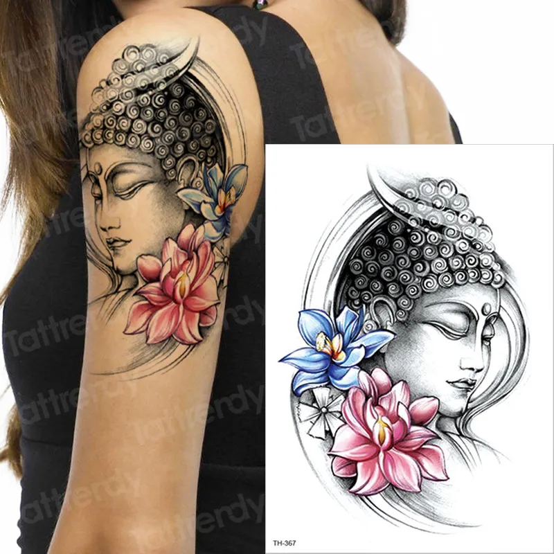 Временная татуировка на рукавах китайский Будда лотос сидение Бамбуковая стикер