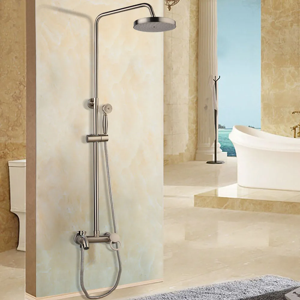 Brushed Bathroom Shower 8" Rainfall Shower Head Shower Mixer