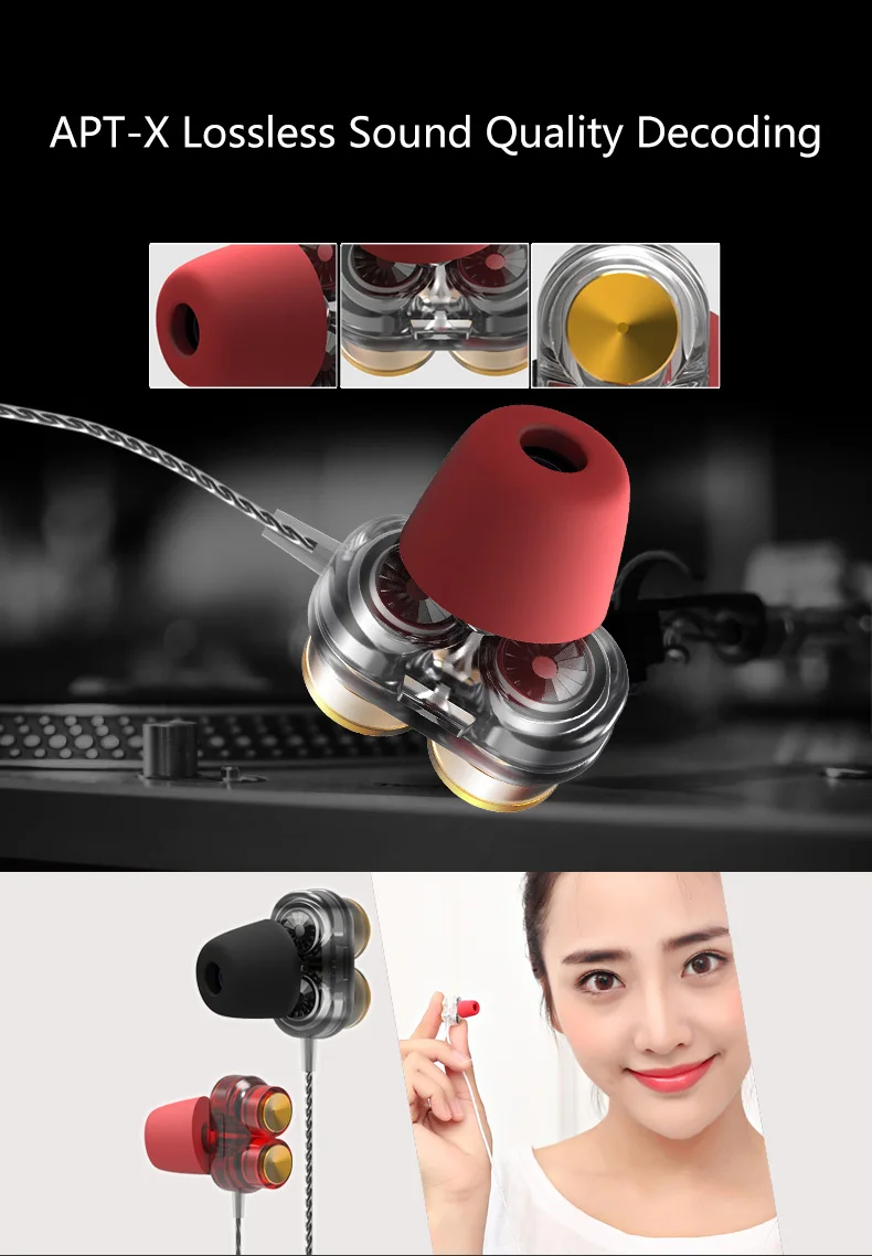 RUKZ Z02 двойные динамические наушники со спикером с микрофоном для телефона XIAOMI, стерео наушники-вкладыши, прозрачная гарнитура, бас спортивные наушники