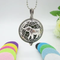 new arrival vintage style elephant hollowed round magnetic locket womens fashion essential oil diffuser necklace jewelry