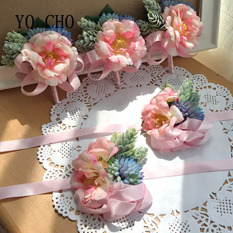 YO CHO 4 цвета шелковая лента с цветком на запястье галстук корсаж для невесты