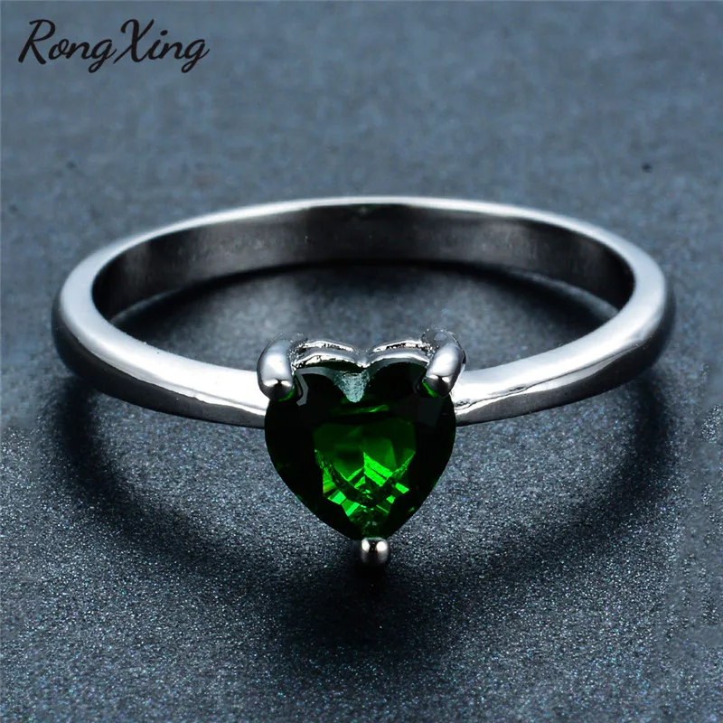 RongXing 925 пробы заполненный серебром браслет с сердцем из опала камень кольца для женщин Винтажная Мода фиолетовый/красный/синий/кольцо с зеленым Цирконом подарок