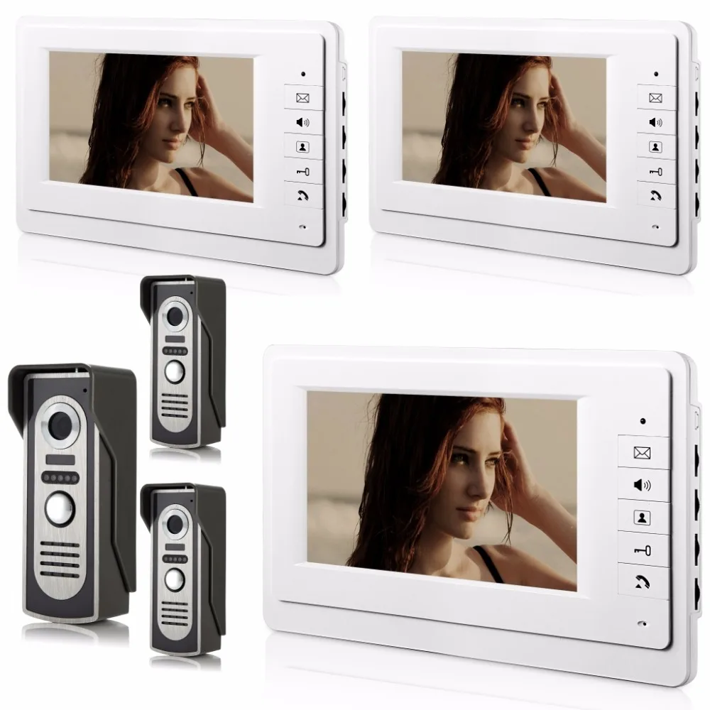 

SmartYIBA Vider Intercom 7''Inch Color Monitor Wired Video Doorbell Intercom Door Phone System Night Vision 3 Monitor 3 Camera