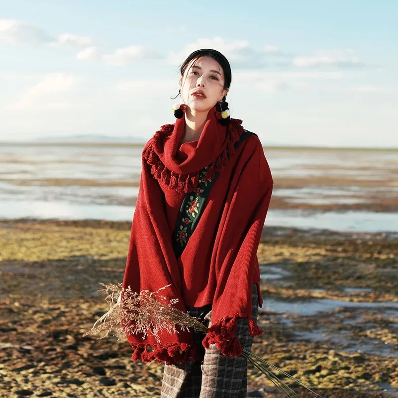 MX218 Новое поступление осень 2017 винтажные красные пуловеры с расклешенными