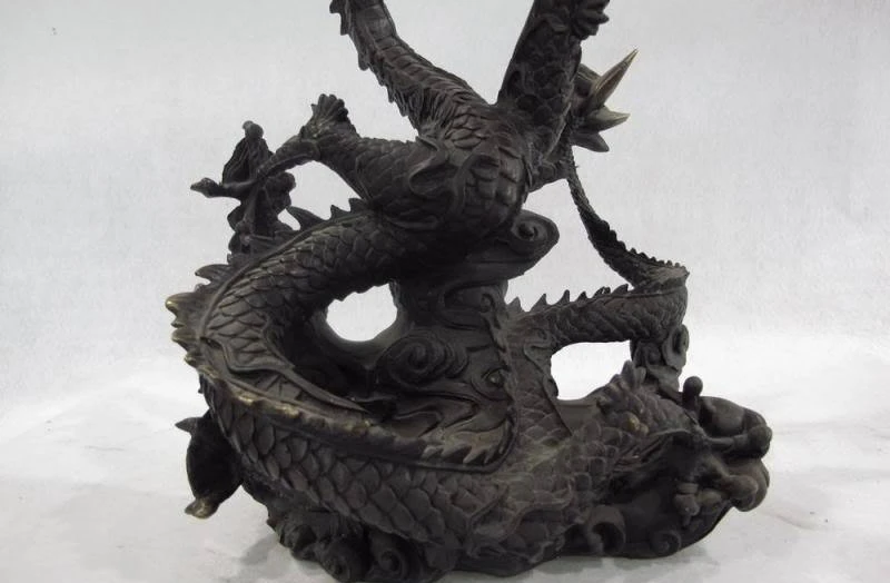 12 Chinese Royal Copper Bronze Home Feng Shui Spiral Fly Dragon Play Bead Statue | Дом и сад
