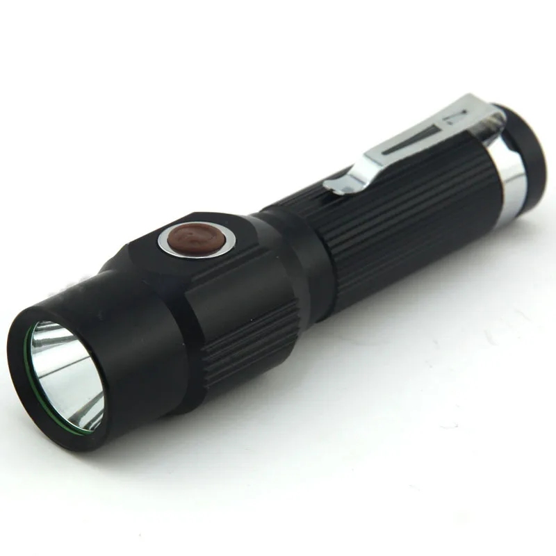 

2000LM 3-Modes Rechargeable Mini LED Flashlight Torch With Clip (18650 Battery Not Included) Black Brown Golden 3 Colors