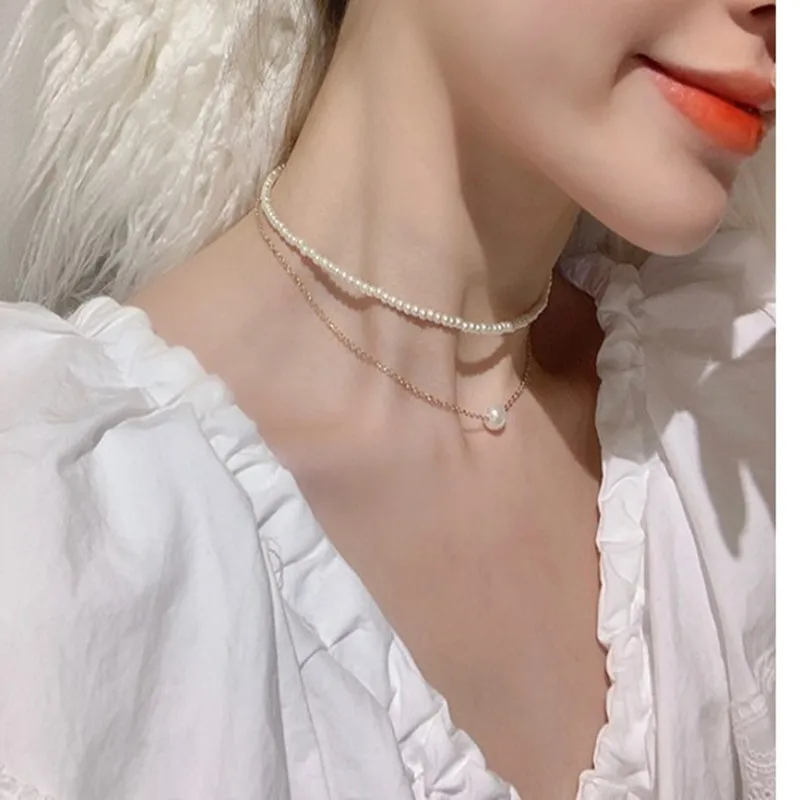HUANZHI многослойный чокер из искусственного жемчуга в горошек с подвеской изящный