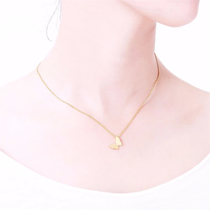 10pcs/lot Gold Color Butterfly Necklace For Women Ketting Choker Chain Stainless Steel Pendant Christmas Gift | Украшения и