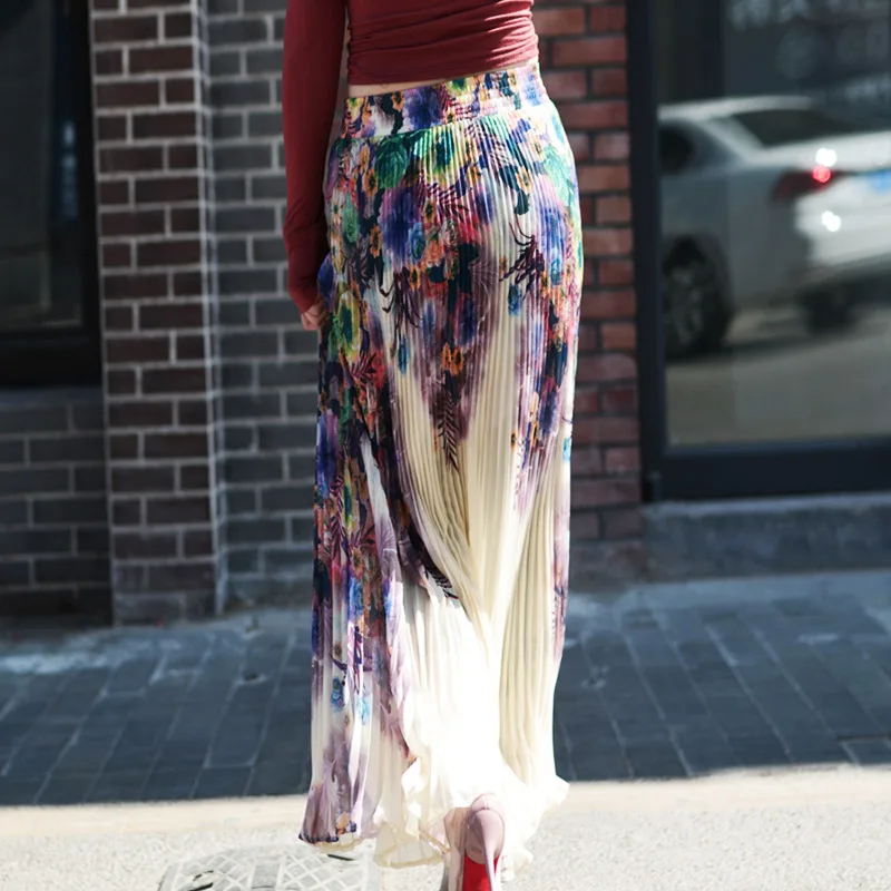 Плиссированные женские юбки с цветочным принтом летняя длинная Тюлевая юбка