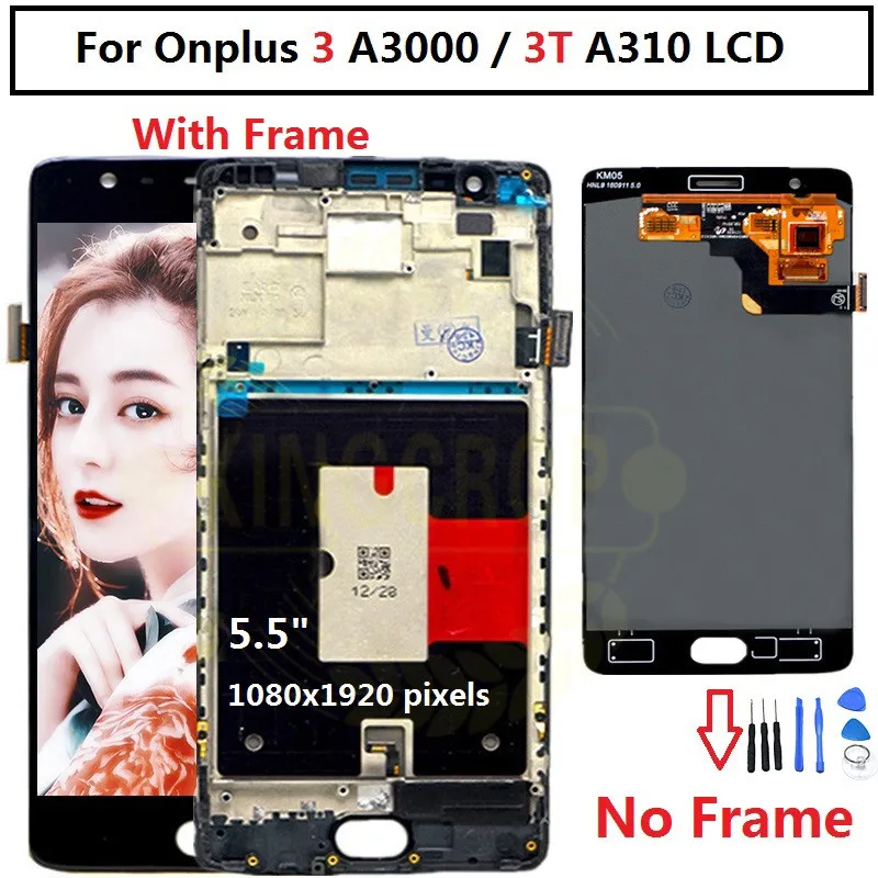 Oneplus 3T ЖК-дисплей сенсорный экран FHD 5," дигитайзер сборка замена аксессуар для One plus A3010 A3000 3 три