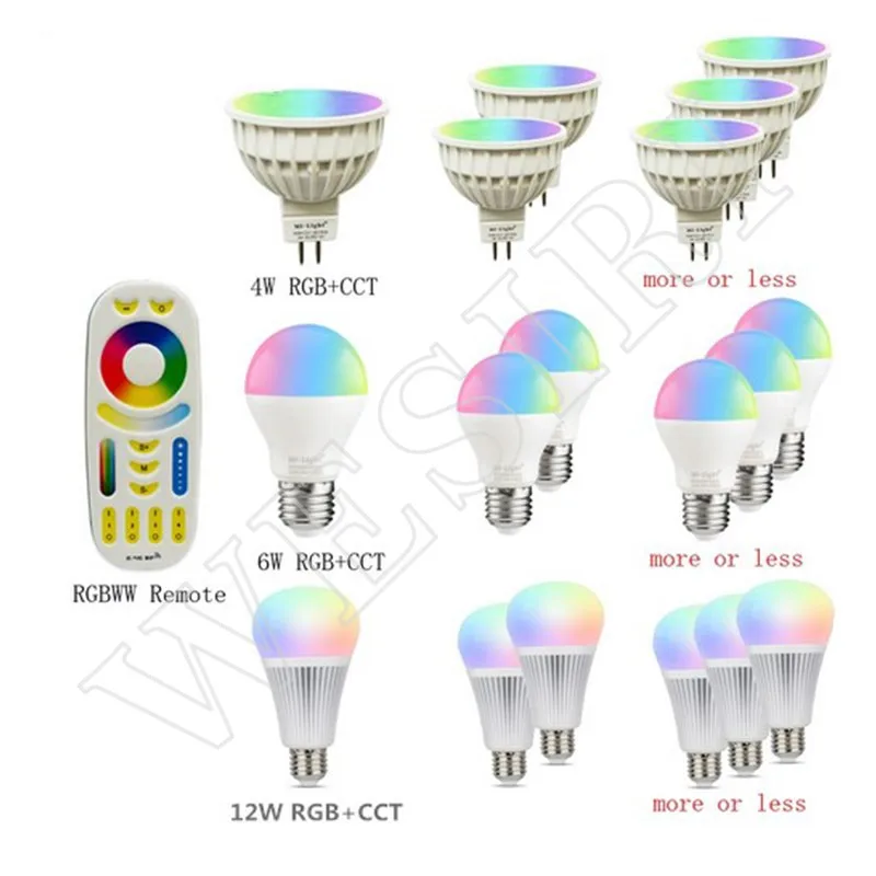 Беспроводной светодиодный смарт лампочка Milight 2 4G 4 Вт 5 6 9 12 GU10 E27 MR16 RGB + CCT зоны