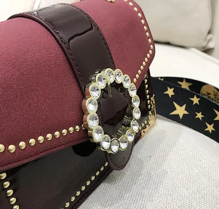 Ретро заклепки с алмазами широкий ремень сумка лоскут женщин Crossbody женская Shoulderbag
