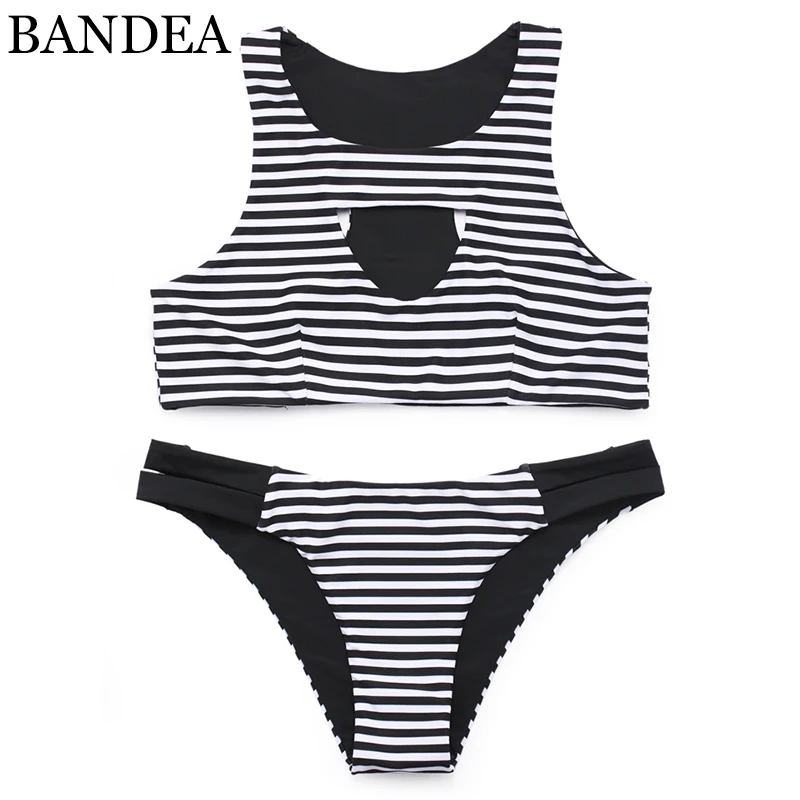 

BANDEA bikini brand 2019 women swimsuit stripe bikini set swimwear sexy cut out bathing suit criss cross maillot de bain KM544