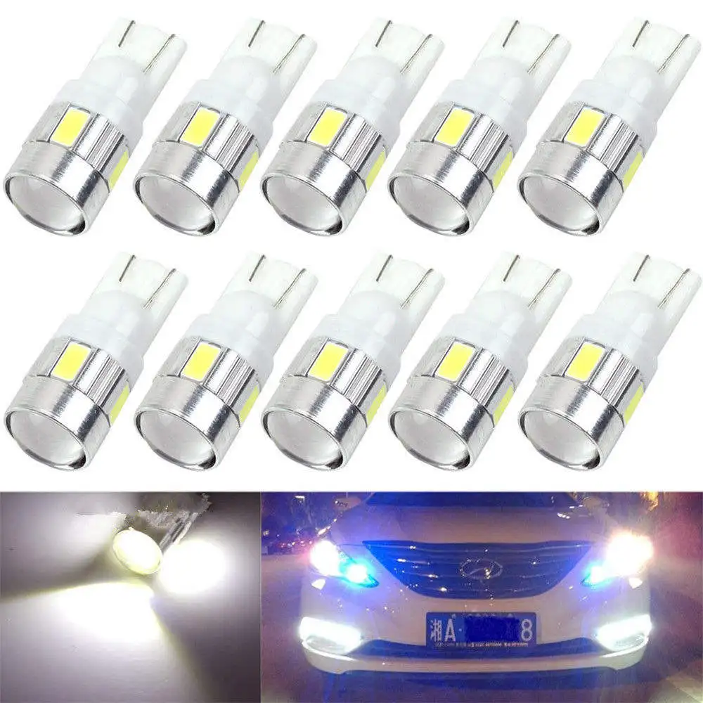 10 шт./лот T10 W5W 194 147 152 158 6SMD 5630 Светодиодные Автомобильные лампы для чтения 6000K белый