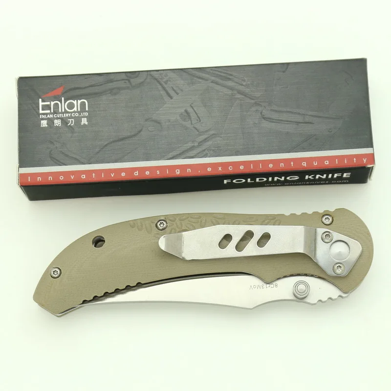 Enlan Horns Folding gift Knife 8Cr13Mov Blade G10 fiberglass Handle outdoor hunting life-saving Knives camping pocket fruit knif |