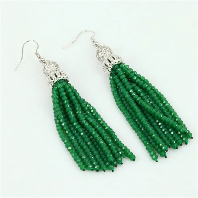 Женские серьги-подвески в богемном стиле черные зеленые винные красные розовые