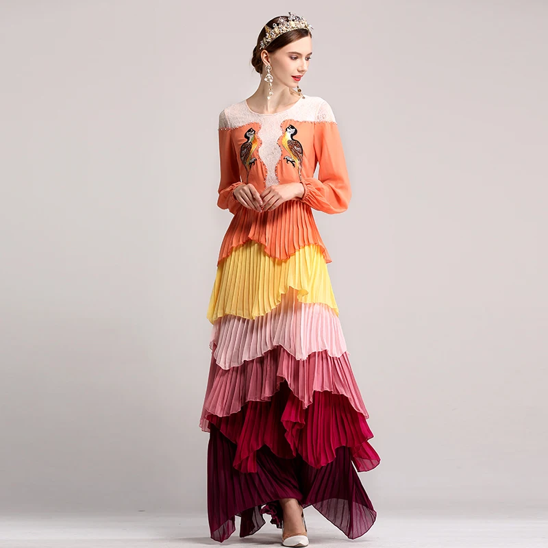 Женское длинное вечернее платье Megyn разноцветное макси с длинным рукавом и