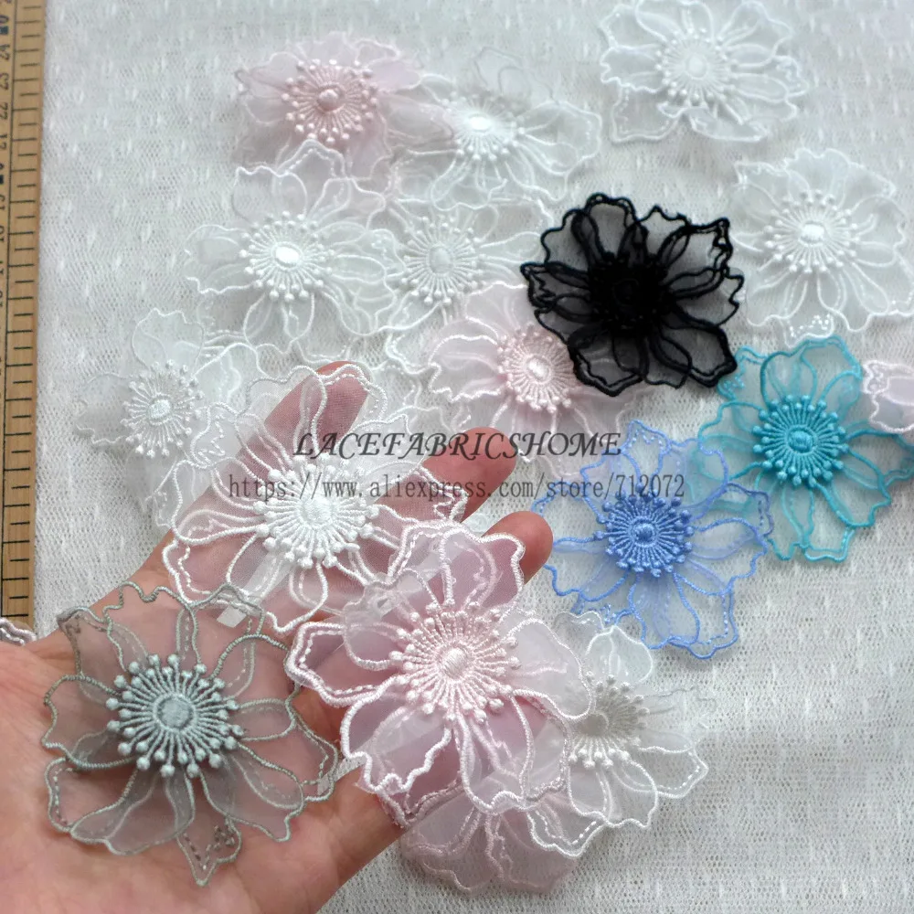

La Belleza Off white/black/pink/light blue/green/grey organza 3D flowers dress brides accessories 7cm diameter 50PC/lot