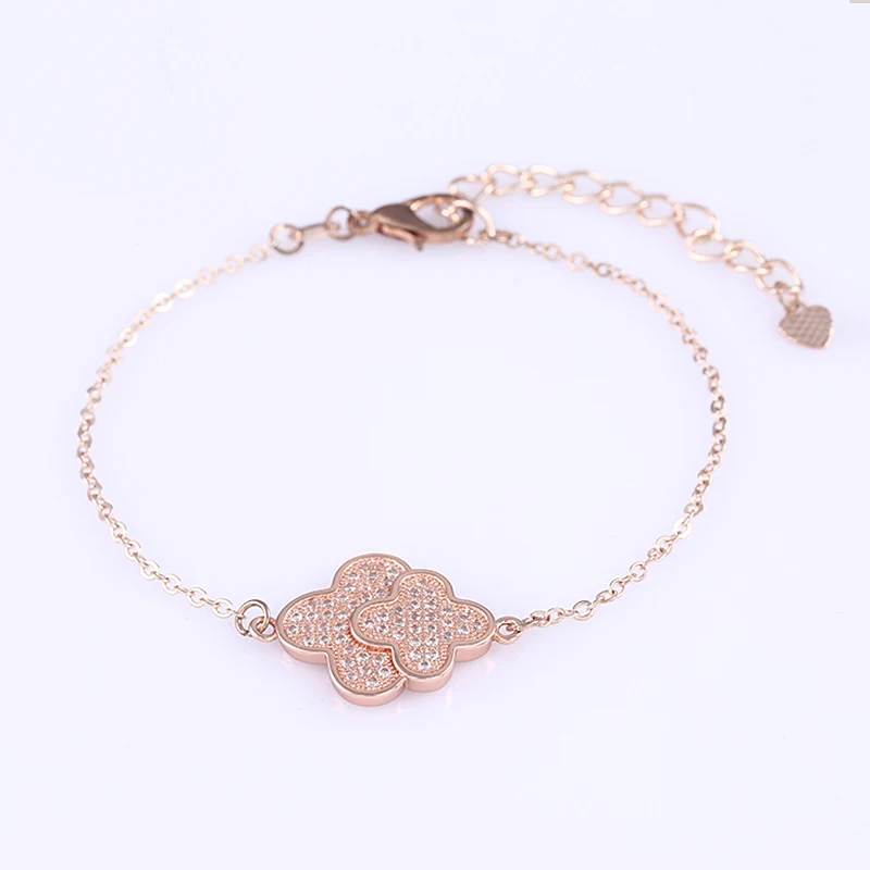 Медные микро украшения Bijoux двойной цветок из циркония женские браслеты ручная