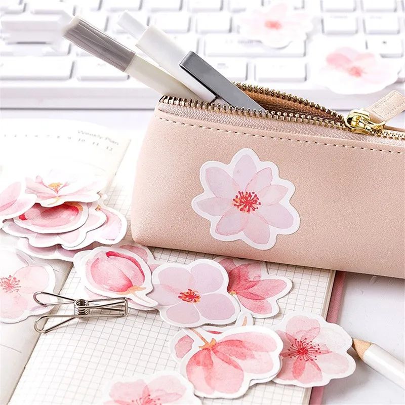 46PCS/Pack Cute Pink Cherry Blossoms Scrapbooking Stickers Diary DIY Decoration Photoalbums Wall Embellishments Craft Material | Дом и сад