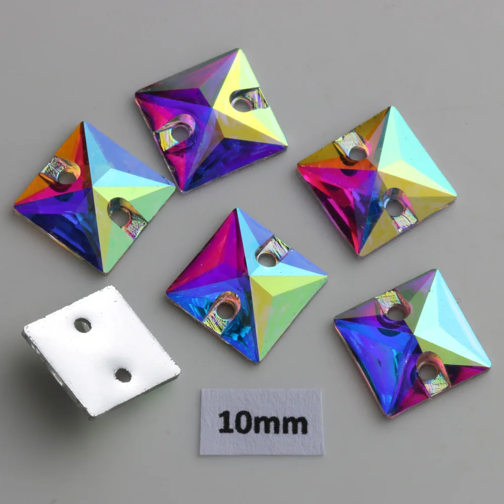 Бесплатная доставка 100 шт./лот 10 мм кристалл АВ/прозрачный АВ квадрат пришивные