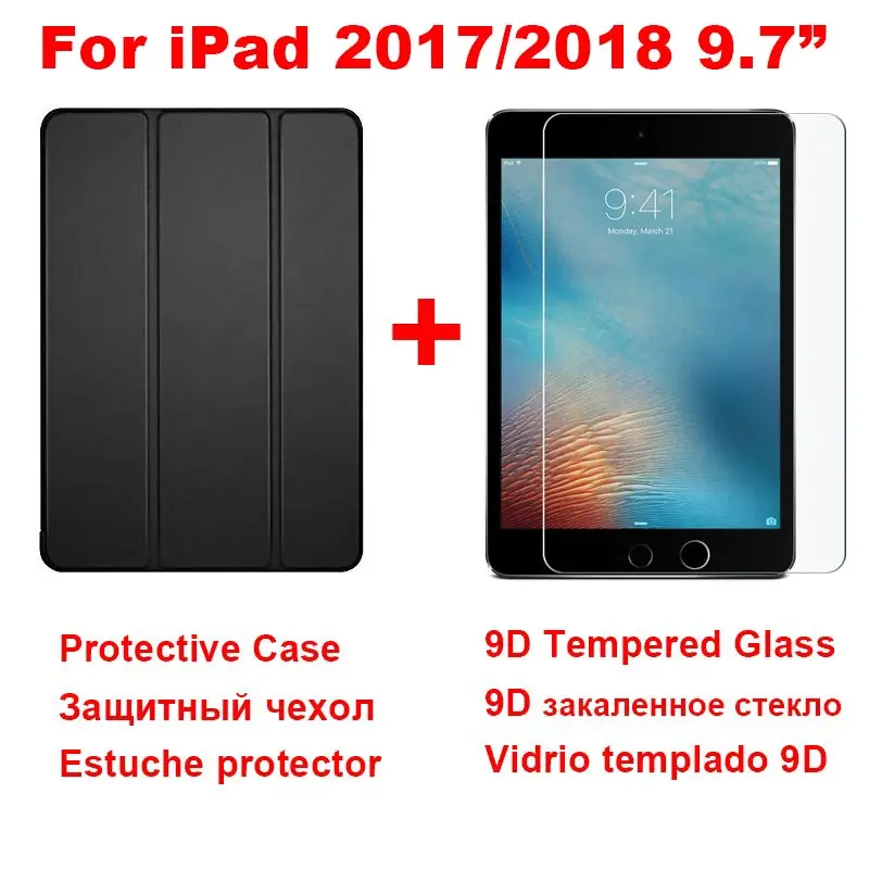 Для Apple iPad 9,7 6th чехол A1893 A1954 из искусственной кожи Умный Магнитный силиконовый чехол для iPad 9,7 5th принципиально A1822 A1823 - Цвет: Black and Glass
