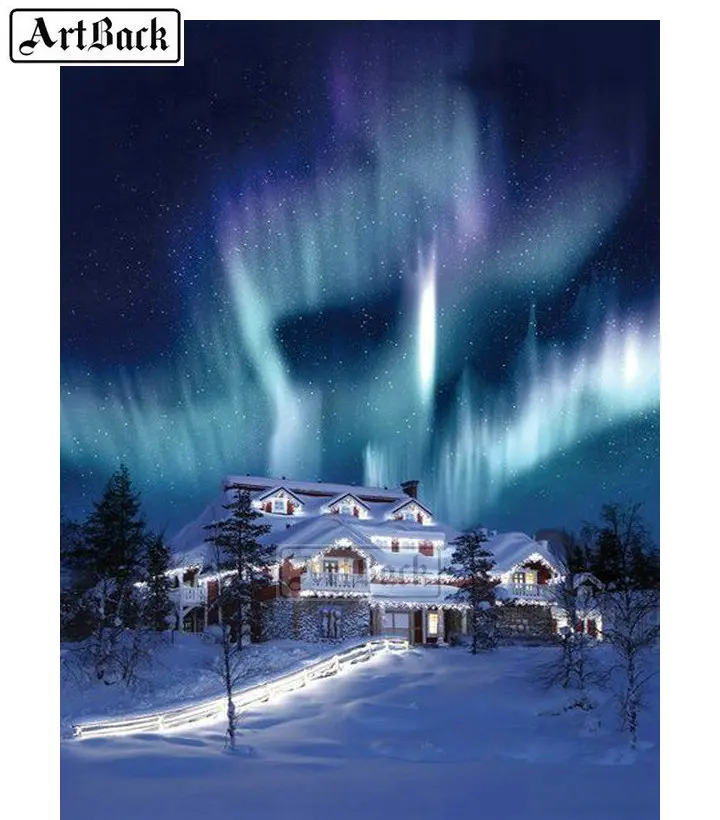 Алмазная вышивка Снежный дом картина с квадратными стразами изображением неба