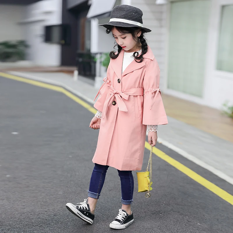 Брендовый тренчкот для девочек однотонная детская ветровка модная одежда