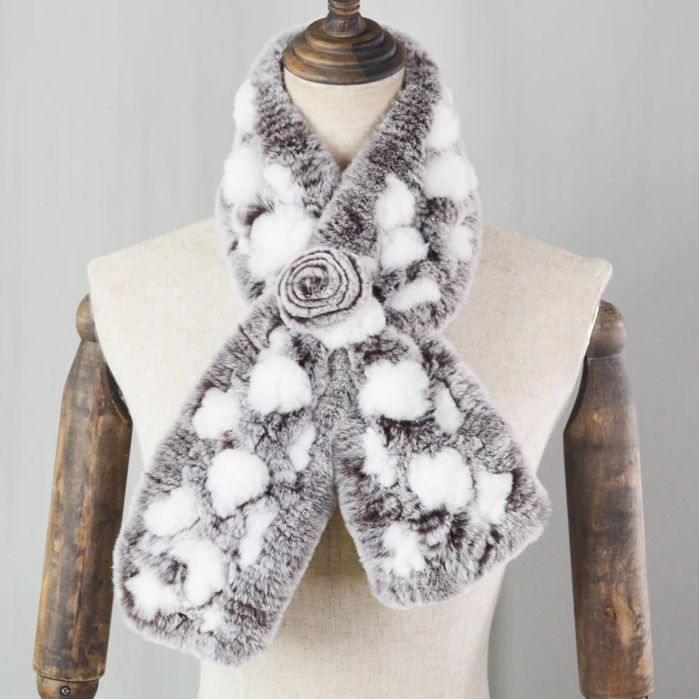 Новый вязаный настоящий шарф из меха кролика Рекс женские зимние 100% натурального