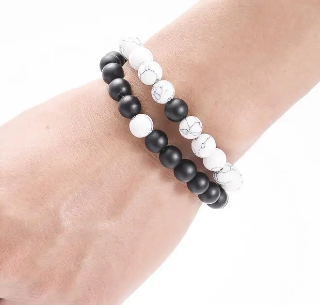 2 шт./компл. классический браслет с натуральным камнем белый и черный бисером Yin Yang