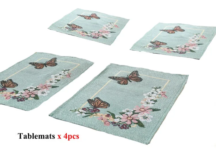 Tablemats Винтажная бабочка цветок Деревенский Настольная дорожка 33x180 см жаккард обеденный зеленый стол флаг домашнее свадебное украшение настольные коврики чехлы - Цвет: Tablemats