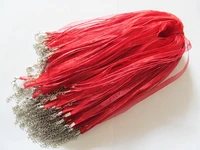 free shipping 20pcs 18inch red organza ribbon wax cotton necklace cordextender chainlobster claspdiy accessory