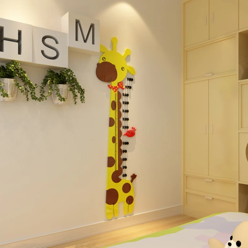 

Cute Cartoon Giraffe Height Measure Wall Stickers For Kids Rooms Large Size Removable 3D Acrylic Height Ruler Kids Wall Sticker