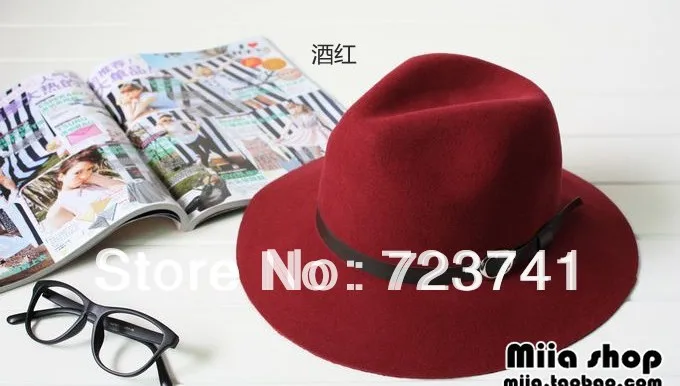 В наличии! Новинка 2017 модная женская шерстяная шляпа с большими полями шапки fedoras