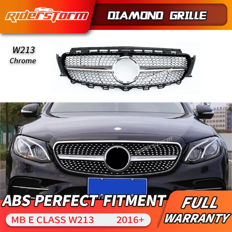 For E Class Grill W213 Diamond Grille Front Mesh Auto Part E200 E250 E300 2016 2018 front grille bumper grill|Гоночные решетки| |