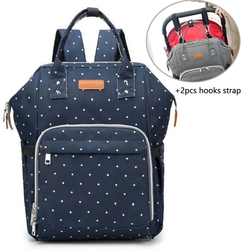 blue dots Модная сумка для подгузников для мам, крючки для прогулочных колясок, Большая вместительная сумка для детских подгузников, рюкзак для путешествий, дизайнерская сумка для ухода за ребенком - Цвет: blue dots