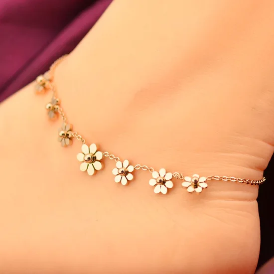 Браслет из нержавеющей стали с цветком для ног розового золота|foot bracelet|bracelet