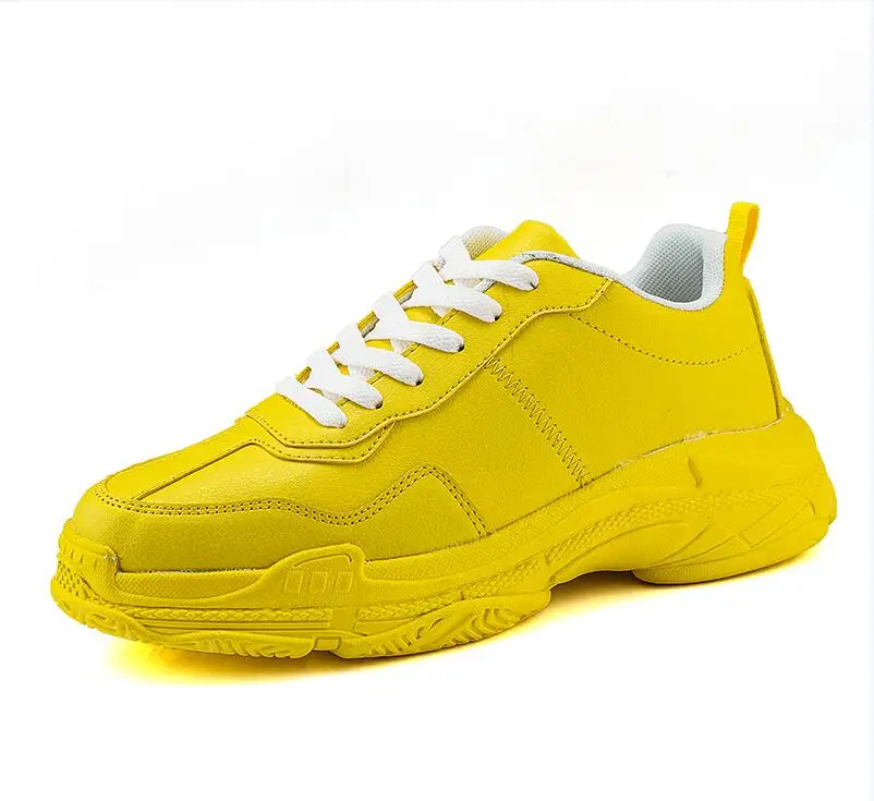 Yellow Sneakers Men Мужские не сужающиеся книзу массивные кроссовки, зимние мужские кроссовки из искусственной кожи, роскошные брендовые Черные кеды на высокой платформе, Мужская брендовая Классическая обувь - Цвет: Yellow Sneakers Men