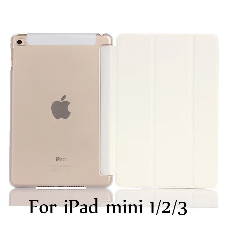 White for mini 123 Тонкий смарт-чехол для iPad mini 5 mini4, iPad mini 1/2/3 три раза стенд из искусственной кожи+ Прозрачная Жесткая задняя крышка из ПК с Авто Режим сна/Пробуждение - Цвет: White for mini 123