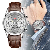 hot fashion mans quartz auto date wristwatch brand waterproof leather watches for men casual silver watch for male 2019 new