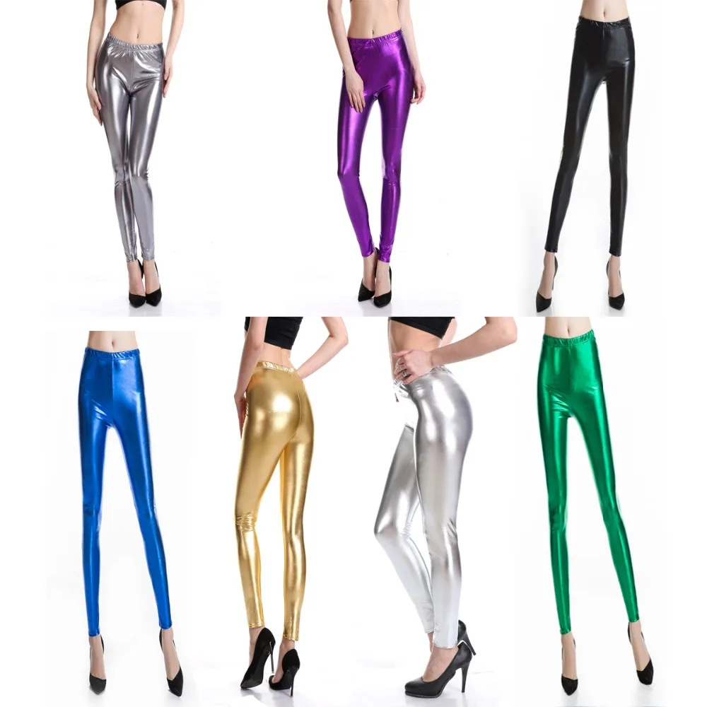 Women Faux Leather Leggings Wet Look Metallic Legging Pants Trousers Stretch Megging Adult Elastic Waist Skinny | Женская одежда