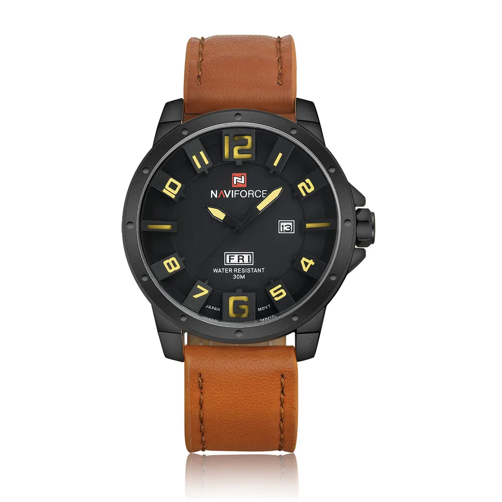Naviforce Брендовые мужские военные армейские наручные часы с кожаным ремешком