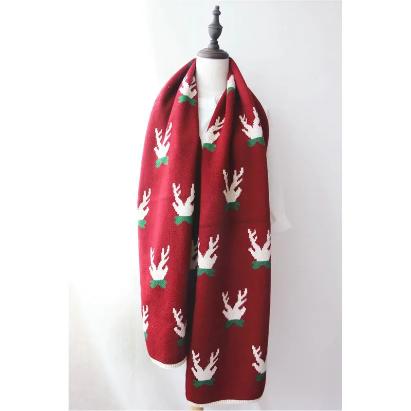 320 Женский вязаный шарф с рисунком оленя акриловая Шерстяная Смесь вязаная шаль