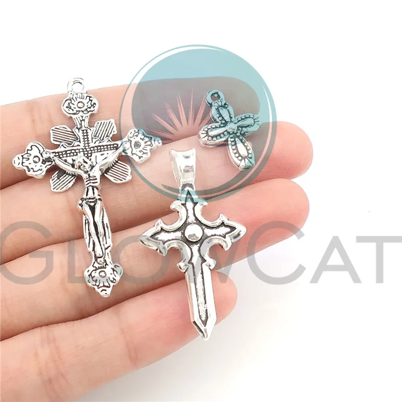 26pcs 22401 Vintage Silver Jesus Cross Charms Mixed Flower Key Charm Gold Color Pendant DIY Jewelry Making | Украшения и