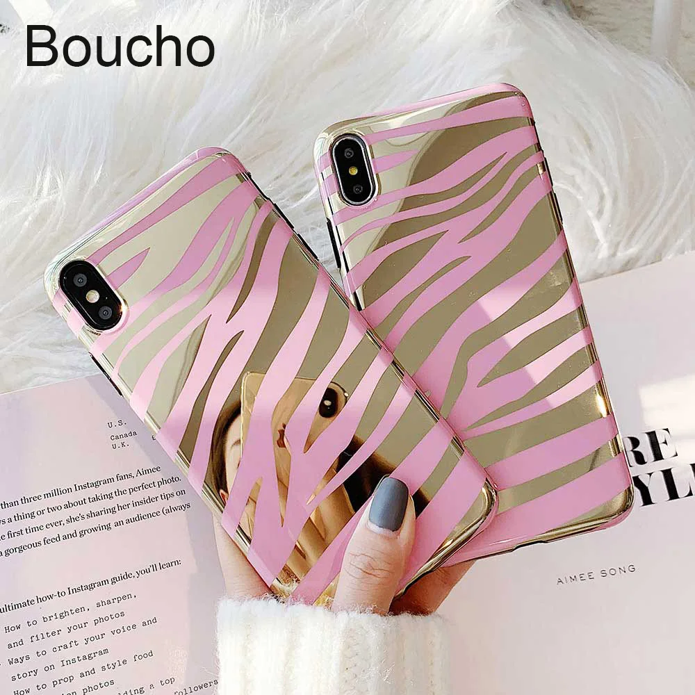 Boucho Zebra Stripes Case For iphone XS MAX XR Colorful Laser Blu-Ray Phone 6 6s 7 8 Plus X Cases Soft Cover |