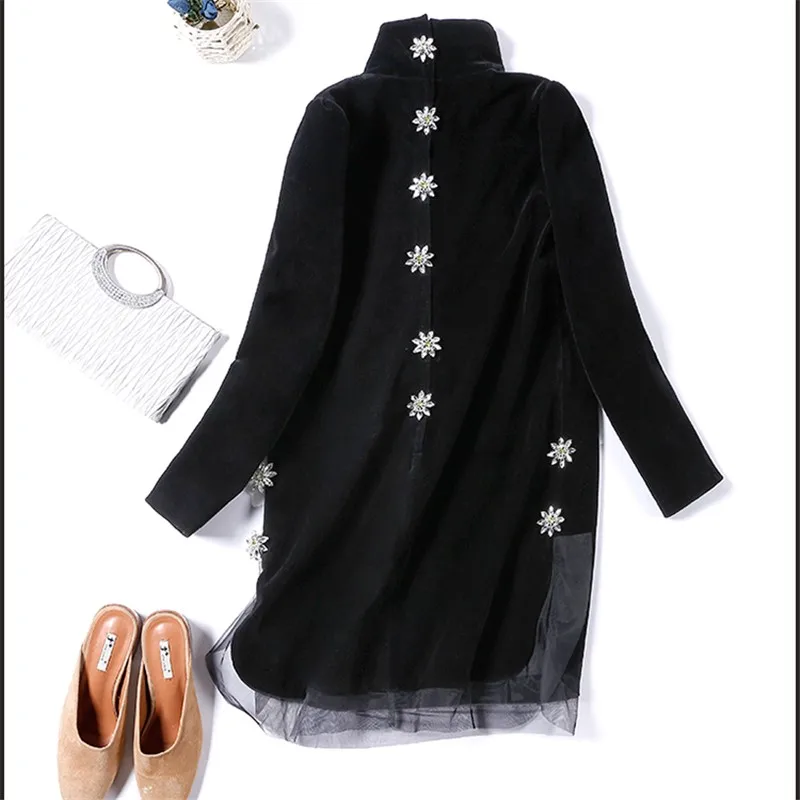 Женское бархатное платье водолазка с длинным рукавом на пуговицах|turtleneck dress|dress