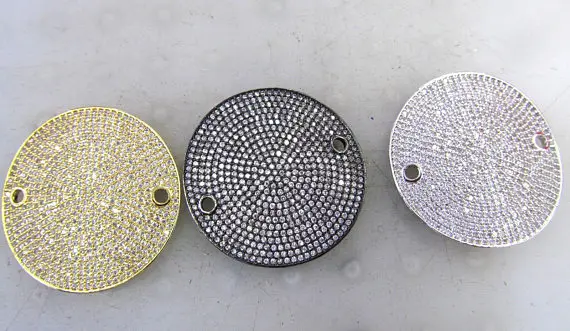 

AAA+ micro pave Diamond Crystal Micro Crystal Pave CZ Round Disc Roundel curved bracelet connetor Jewelry beads 22-32mm 2pcs