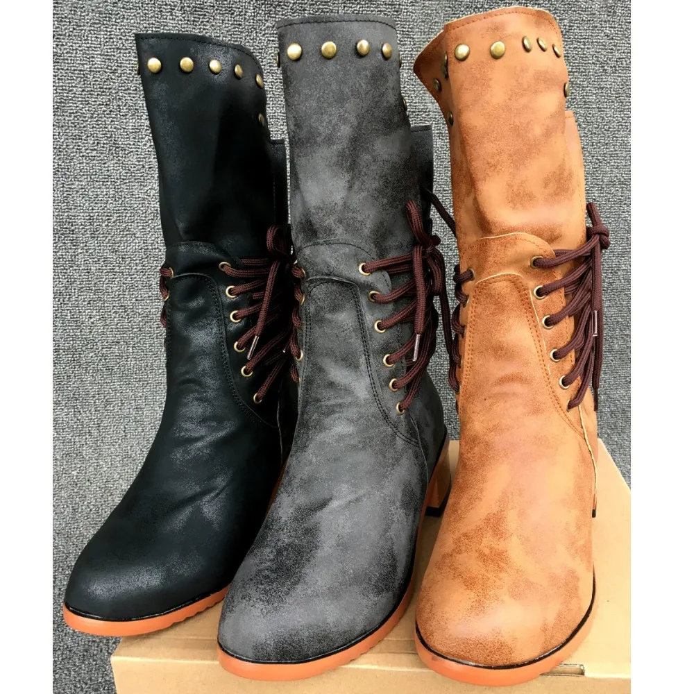 Новые женские сапоги до середины икры однотонные повседневные серые коричневые