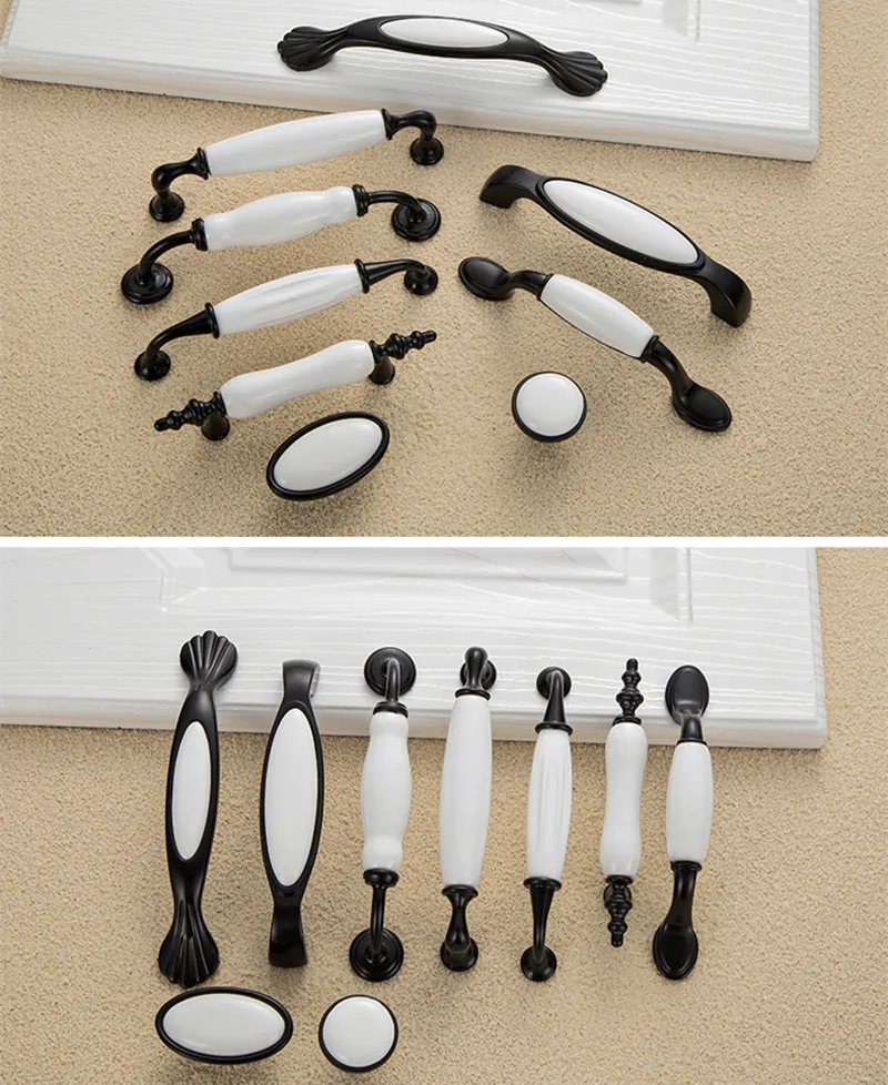 Черно белая керамическая дверная чашка шкафа ручка фурнитура ящик для Мебельная